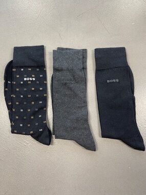 NEW Boss Men's 3-Pack Dress Socks – Black, Charcoal & Patterned Black